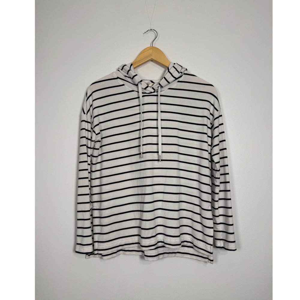 Nautical Banana Republic Striped Baby Terry Hoodie Women‎ XS White Navy Blue
